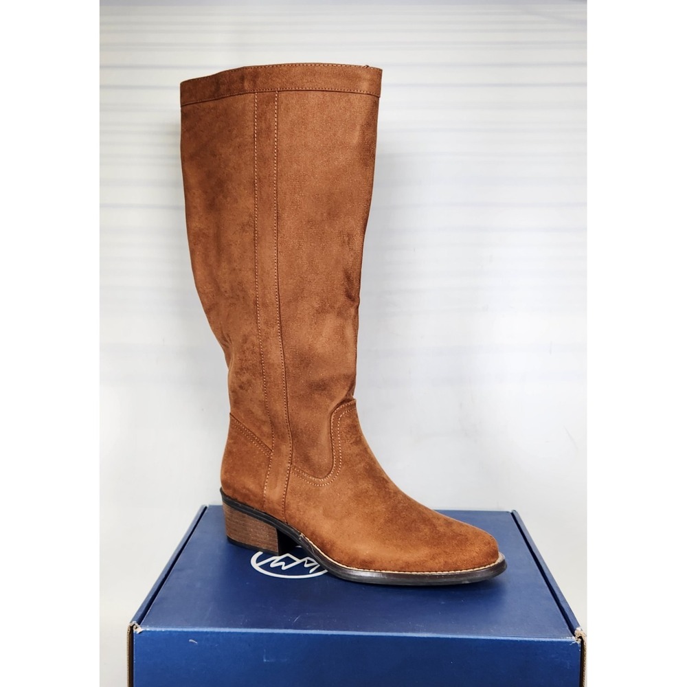 White Mountain Alti Tall Boots Women Size 7 Hazelnut WIDE CALF Suede-Like Zip